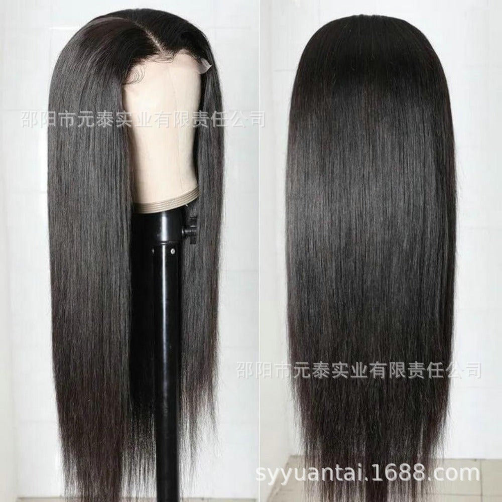 Wig for European and American Women, Middle Part, Long Straight Hair, Front Lace, Synthetic Fiber13*4*1T Headband wigs High Temperature Fiber Wig