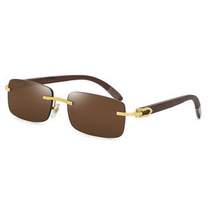 Fashion Sunglasses for Men Frameless Wooden Leg Slingshot Sunglasses Men Trendy Wooden Optical Frame sunglasses