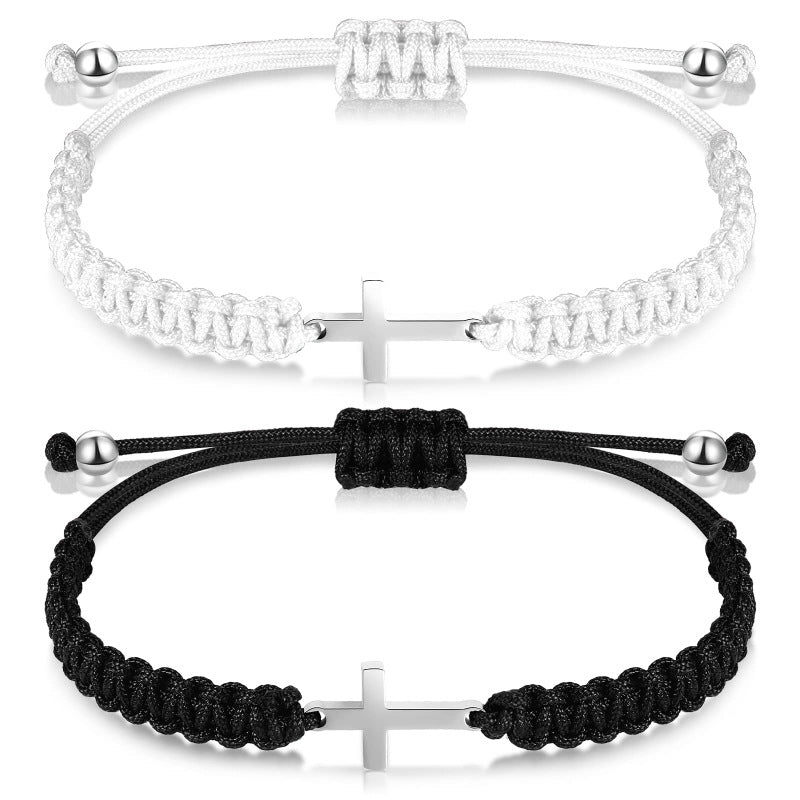 Women's Simple Woven Bracelet Set Stretchable Adjustable Bracelet Friendship Commemorative Wrapped Cross Woven Bracelet