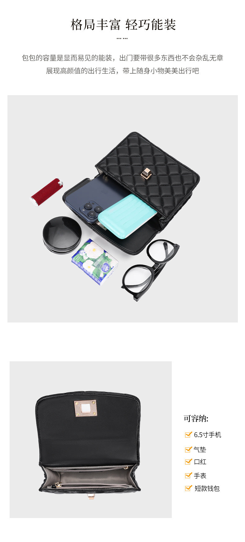 European and American Style Small Square Bag New Diamond Embroidery Women's Bag Niche Versatile Fashion Chain Crossbody Women's Bag Single Shoulder Small Square Bag