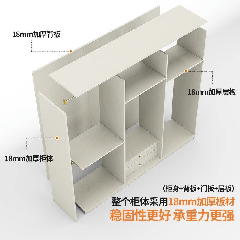 Solid Wood Wardrobe for Home Bedroom, Double Door, Easy Assembly Cabinet, European Pine Board Storage Cabinet, One Door to the Top, Heightened Wardrobe