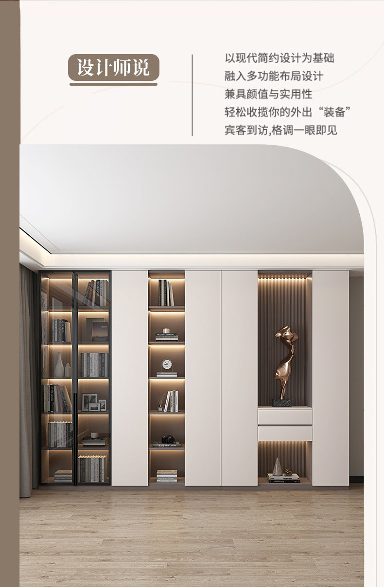 Heightened Solid Wood Bookcase with Glass Doors, Floor-standing Home-use Six-door Bookcase, High-end Storage Cabinet for Home Bedroom and Study Room