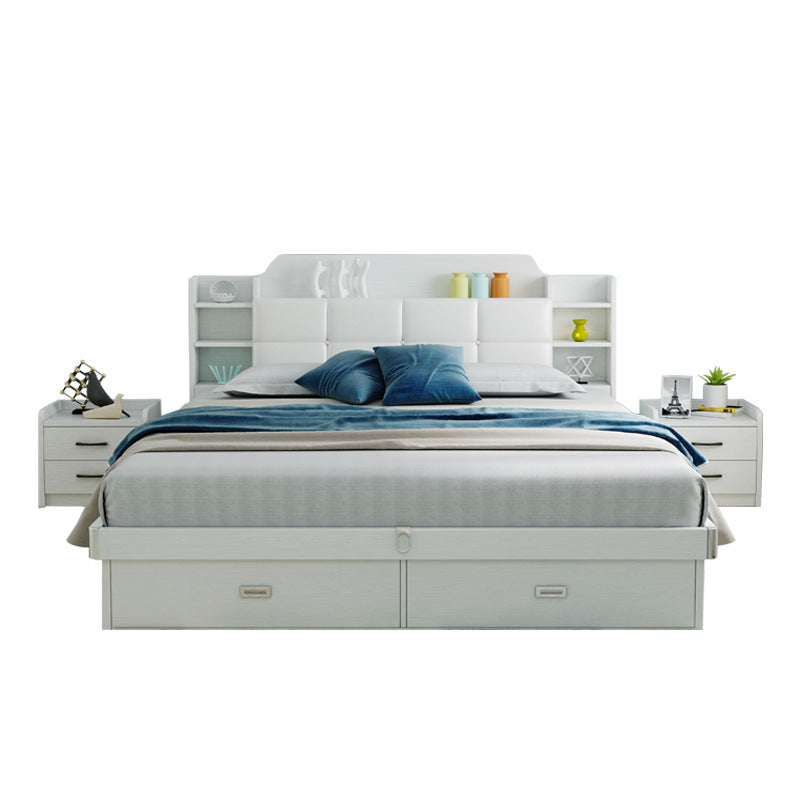 High Box Bed Nordic Simple Bedroom Pneumatic Storage Bed1.5/1.8Minimalist Soft Pack Double Bed with Solid Wood Frame