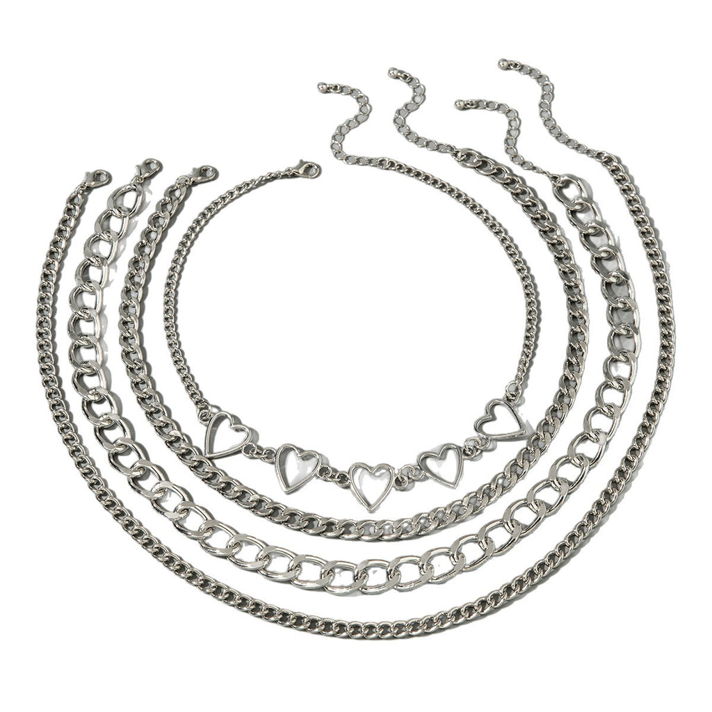 European and American Style Jewelry Hip-Hop Personality Geometric Exaggerated Necklace Heart-shaped Flat Thick Chain Hollow Multi-layer Necklace Wholesale