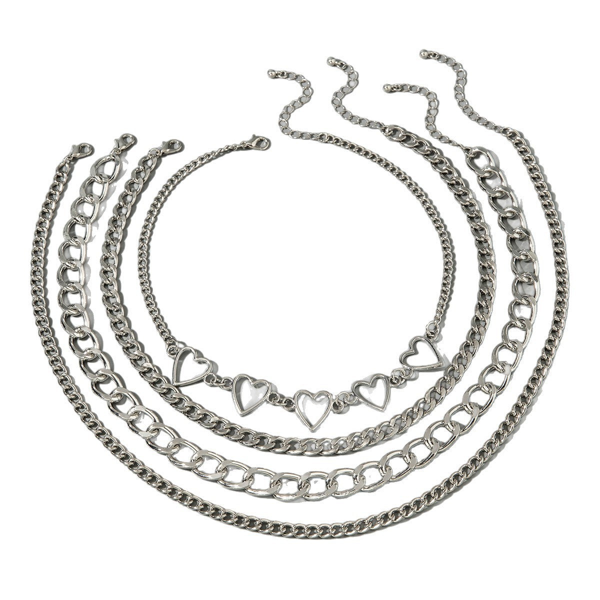 European and American Style Jewelry Hip-Hop Personality Geometric Exaggerated Necklace Heart-shaped Flat Thick Chain Hollow Multi-layer Necklace Wholesale