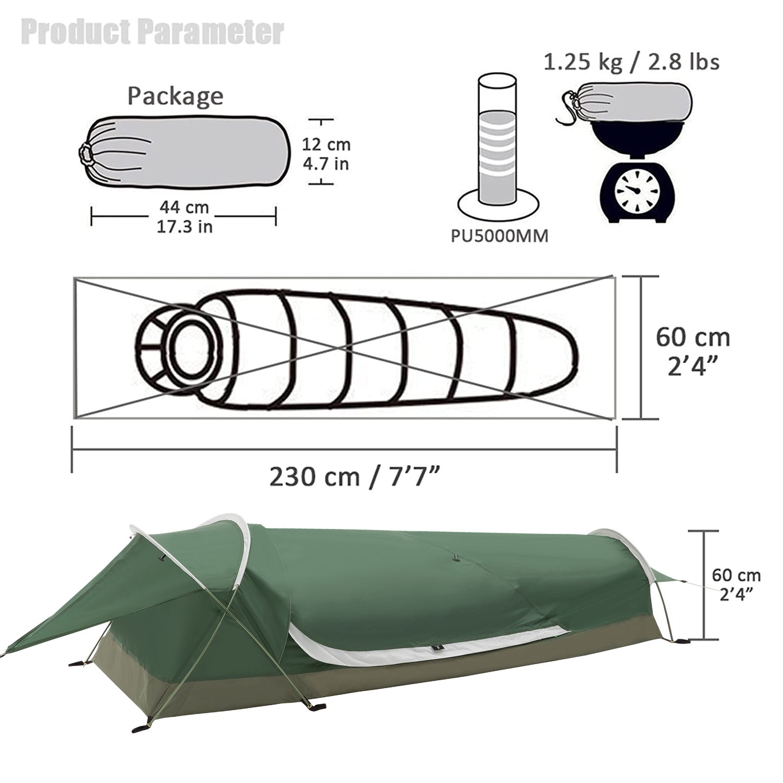 Single Tunnel Tent Outdoor Rainproof Cycling Hiking Camping Portable Windproof Lightweight Camping Tent