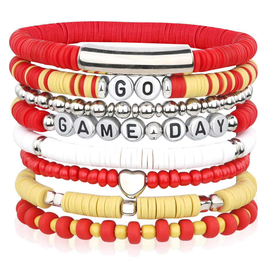 Game Day Soft Clay Bracelet Set Multi-layer Stackable Elastic Bracelet Super Bowl Game Day Football Bracelet