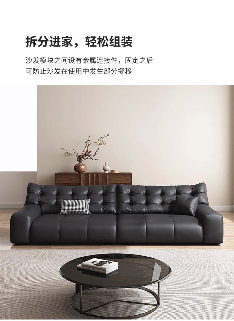 Italian Minimalist Big Black Bear Sofa Living Room Genuine Leather Sofa Top Layer Cowhide High Back Black Leather Art Sofa Shipping and tax not included