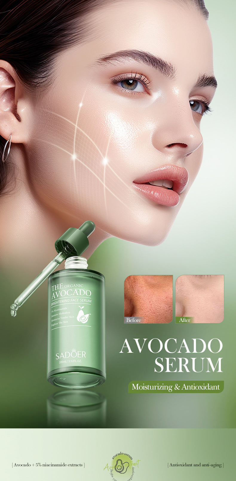 Avocado Niacinamide Brightening Essence SADOER Moisturizing Essence Cross-Border Wholesale
