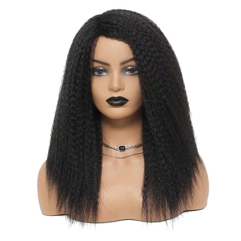 Kinky Synthetic Corn Silk Wig Cap Black Yaki Women's Wig Cap European and American Style Synthetic Hair Wig