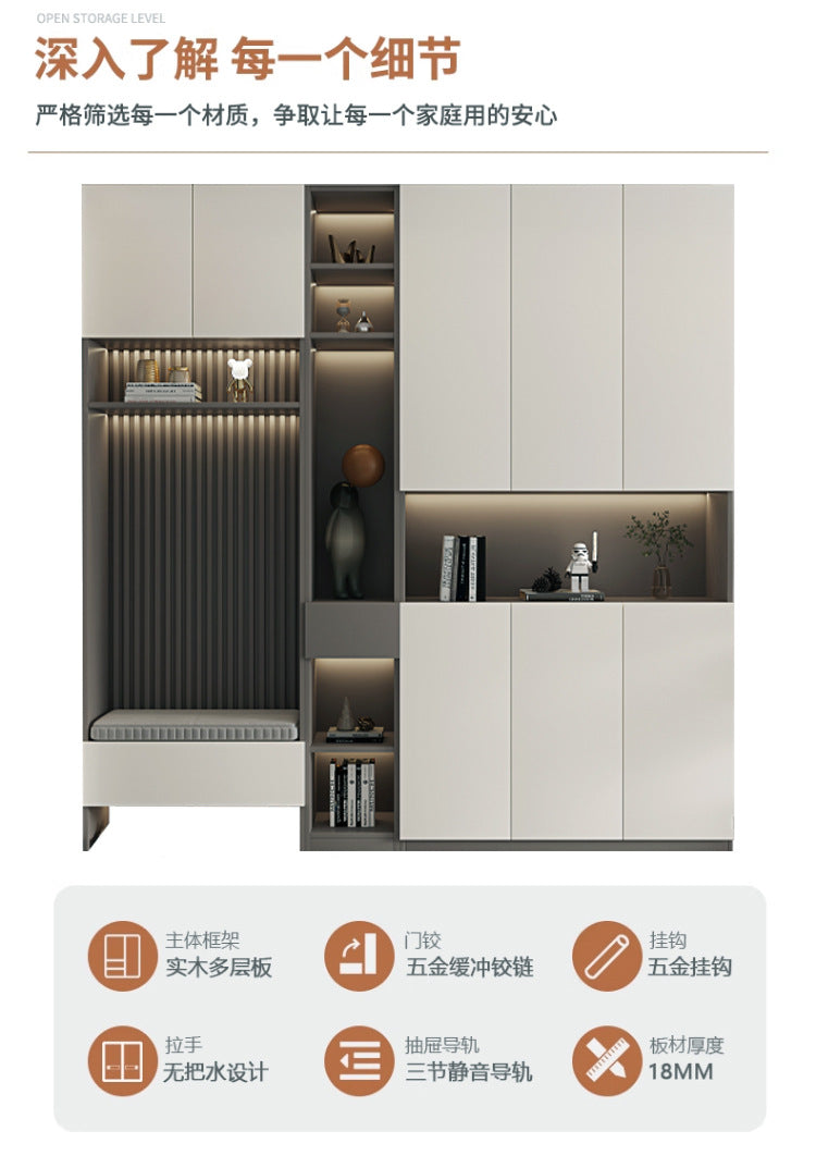 Solid Wood Entryway Shoe Cabinet Home Integrated Cabinet Top-to-Top Cream Style Simple Integrated Partition Large Capacity Doorway Shoe Cabinet