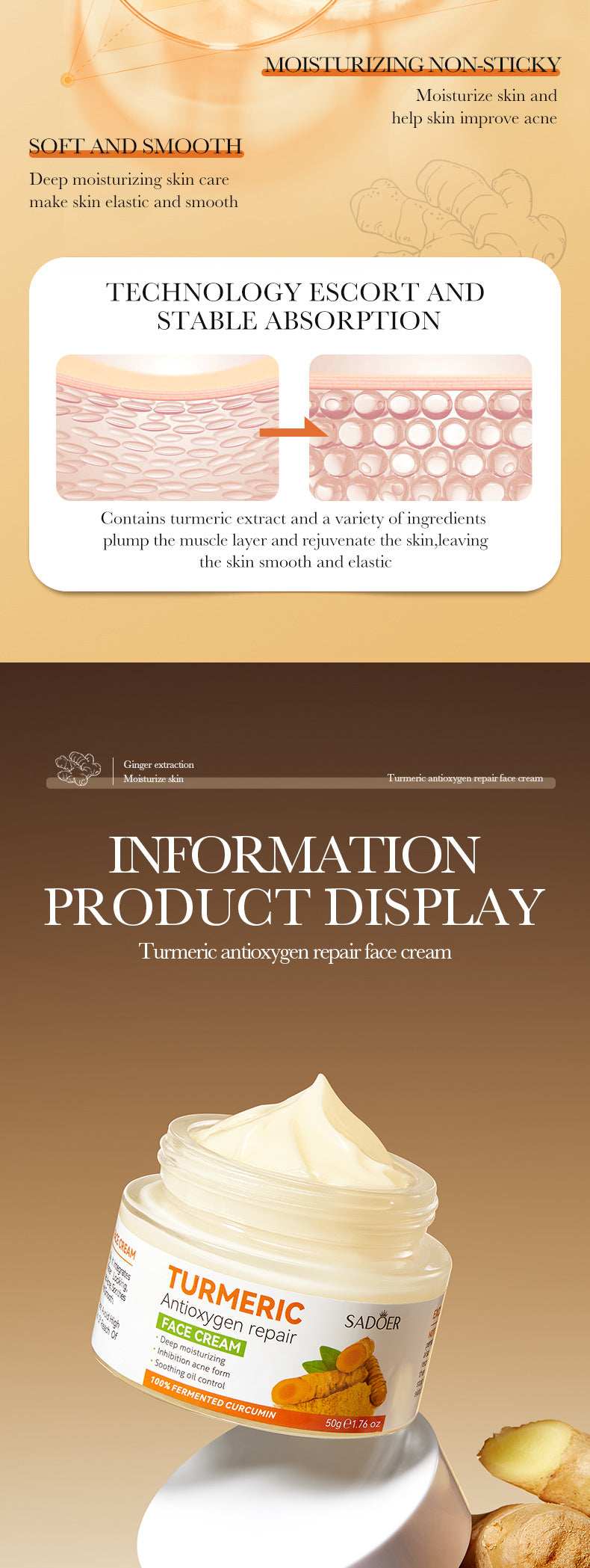 Full English Turmeric Face Cream50g SADOER Moisturizing, rejuvenating, hydrating, smooth moisturizing cream for  foreign trade wholesale