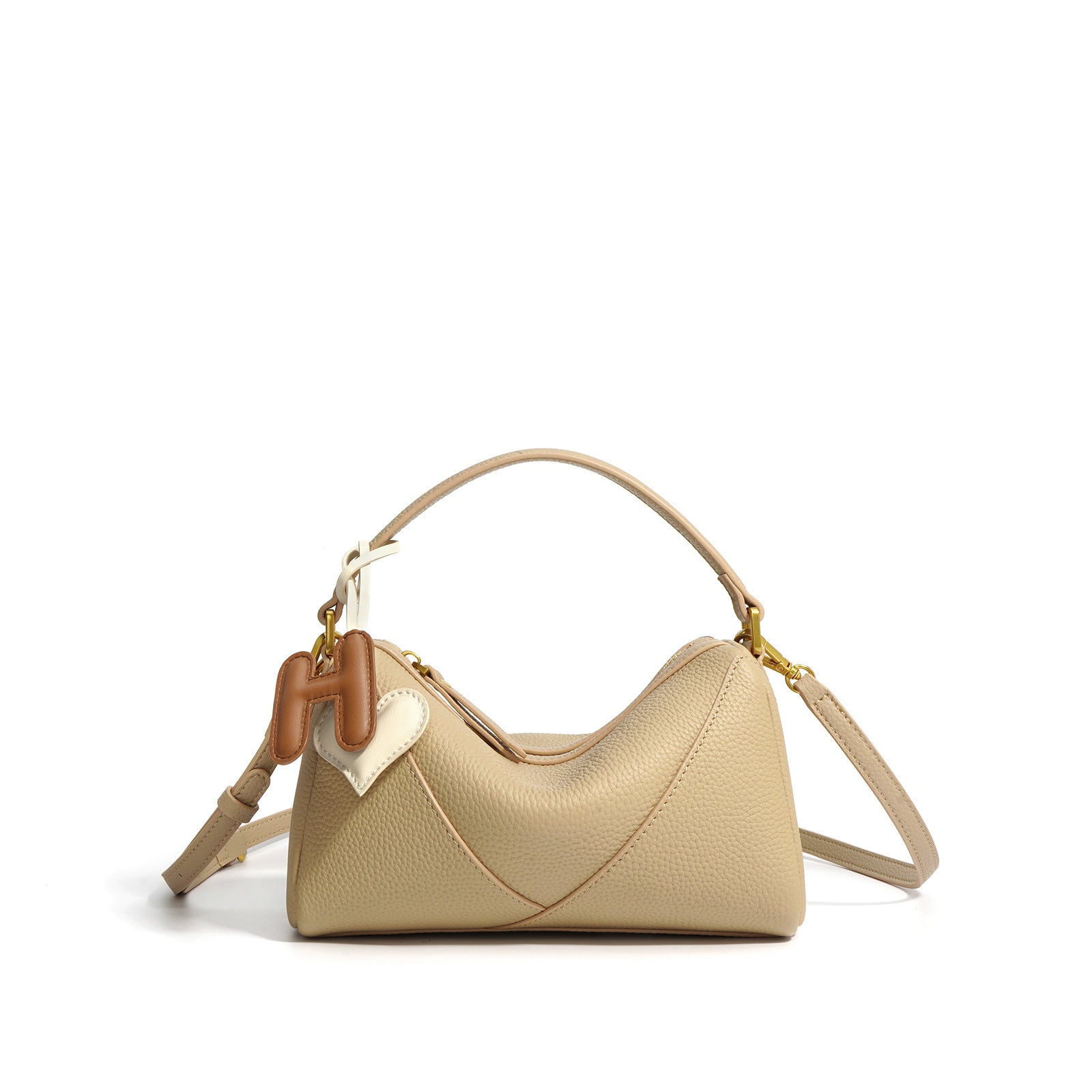 New Top Layer Cowhide Boston Bag Fashion Women's Bag Simple Texture Cowhide Shoulder Crossbody Bag Niche Design Sense