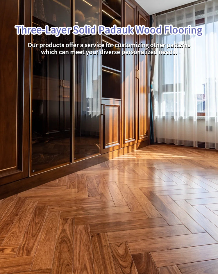High Quality 14mm Three-Layer Padauk Wood Flooring UV Coated Natural Veneer Surface Stable for Outdoor Modern Interiors