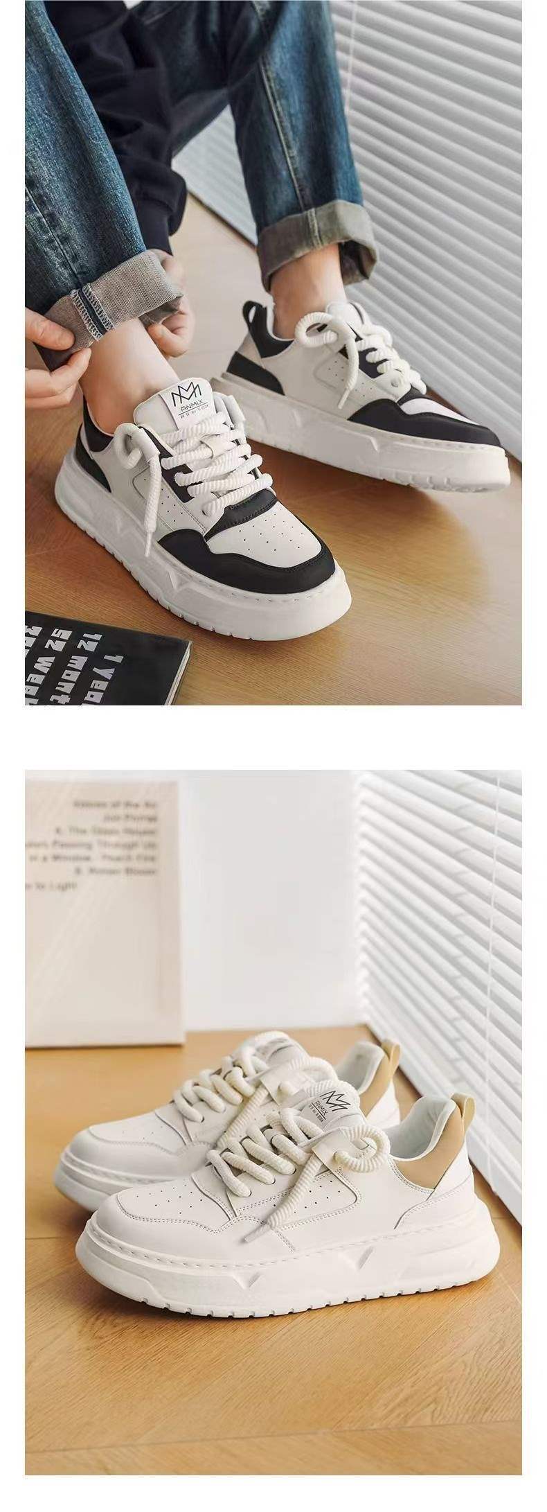 2025Spring New Breathable Casual Men's Shoes Thick Sole Height Increasing Fashion Versatile Sports White Sneakers White Board Shoes for Men