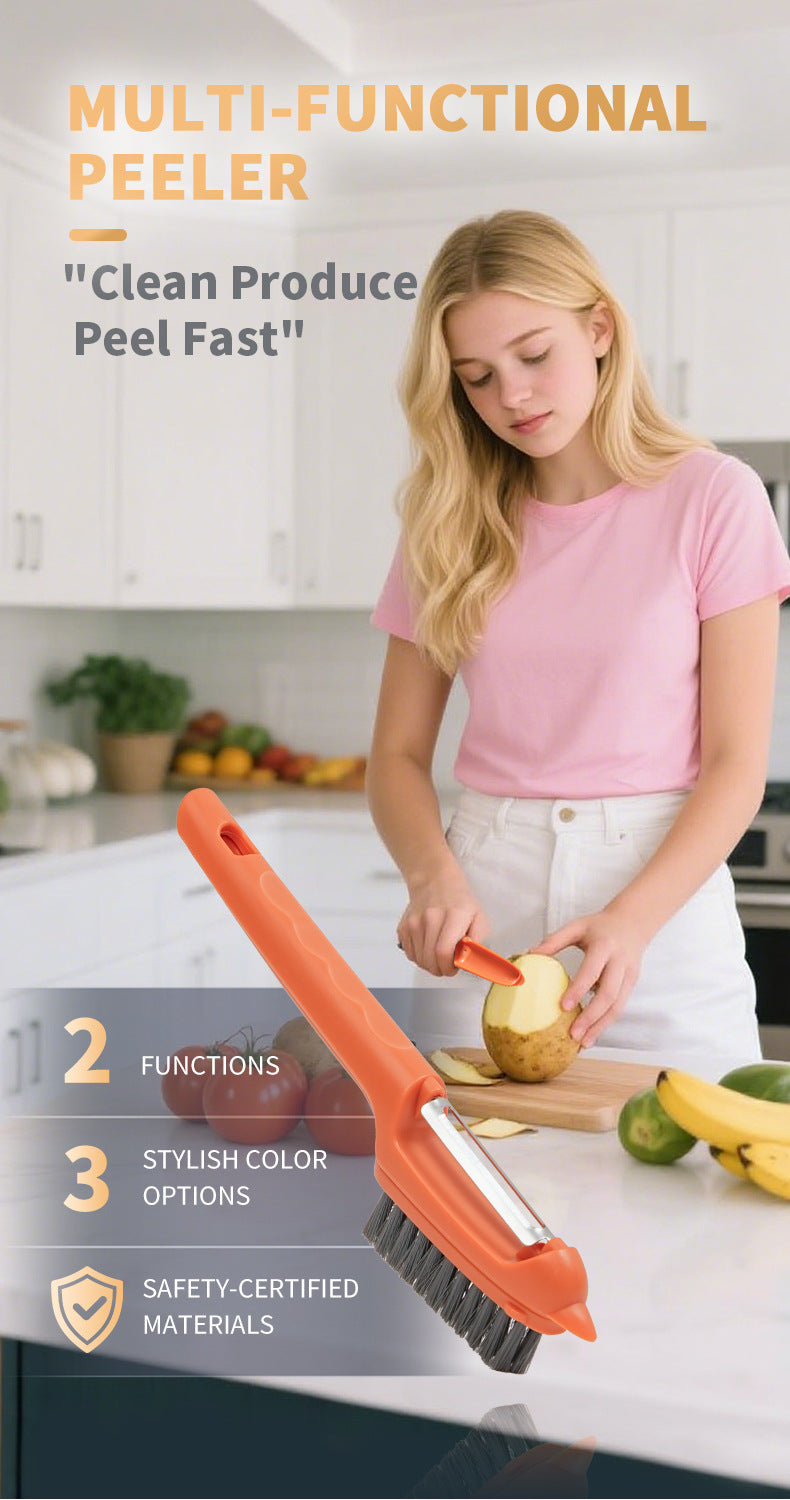 New Multifunctional Fruit and Vegetable Cleaning Tool, Two-in-One Peeler for Potatoes, Fruit Tree Cleaning Brush