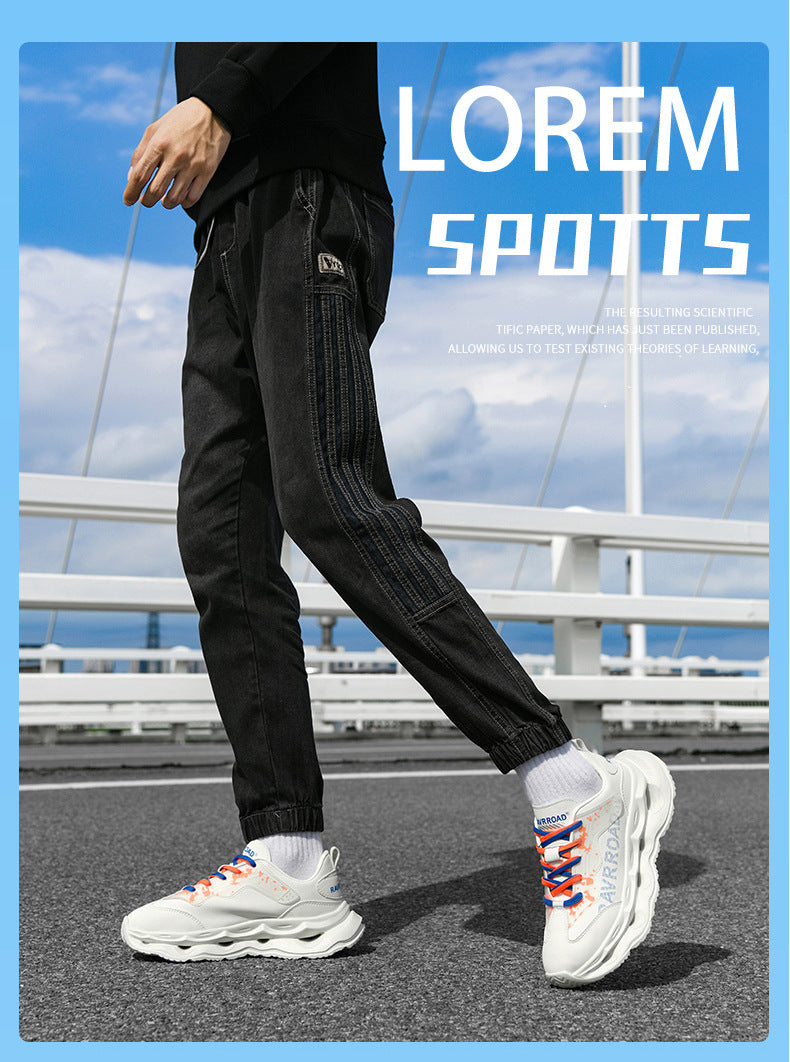 2025New Year's New Rebound Shock Absorption Sports Shoes Men's Fashion Retro Leather Dad Shoes Comfortable Wear-Resistant Running Shoes