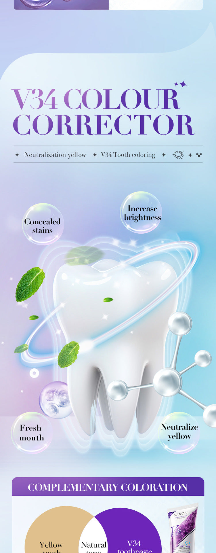 Full English V34Whitening Toothpaste SADOER Clean Tartar Brightening Toothpaste  Wholesale