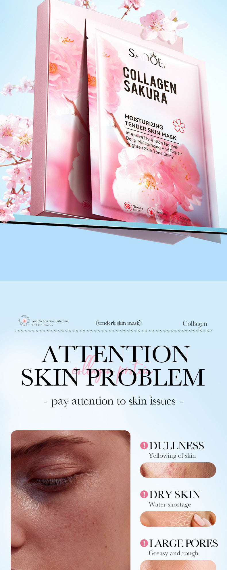 Sakura Mask Box SADOER Collagen Moisturizing Rejuvenating Hydrating Mask Cross-Border Wholesale