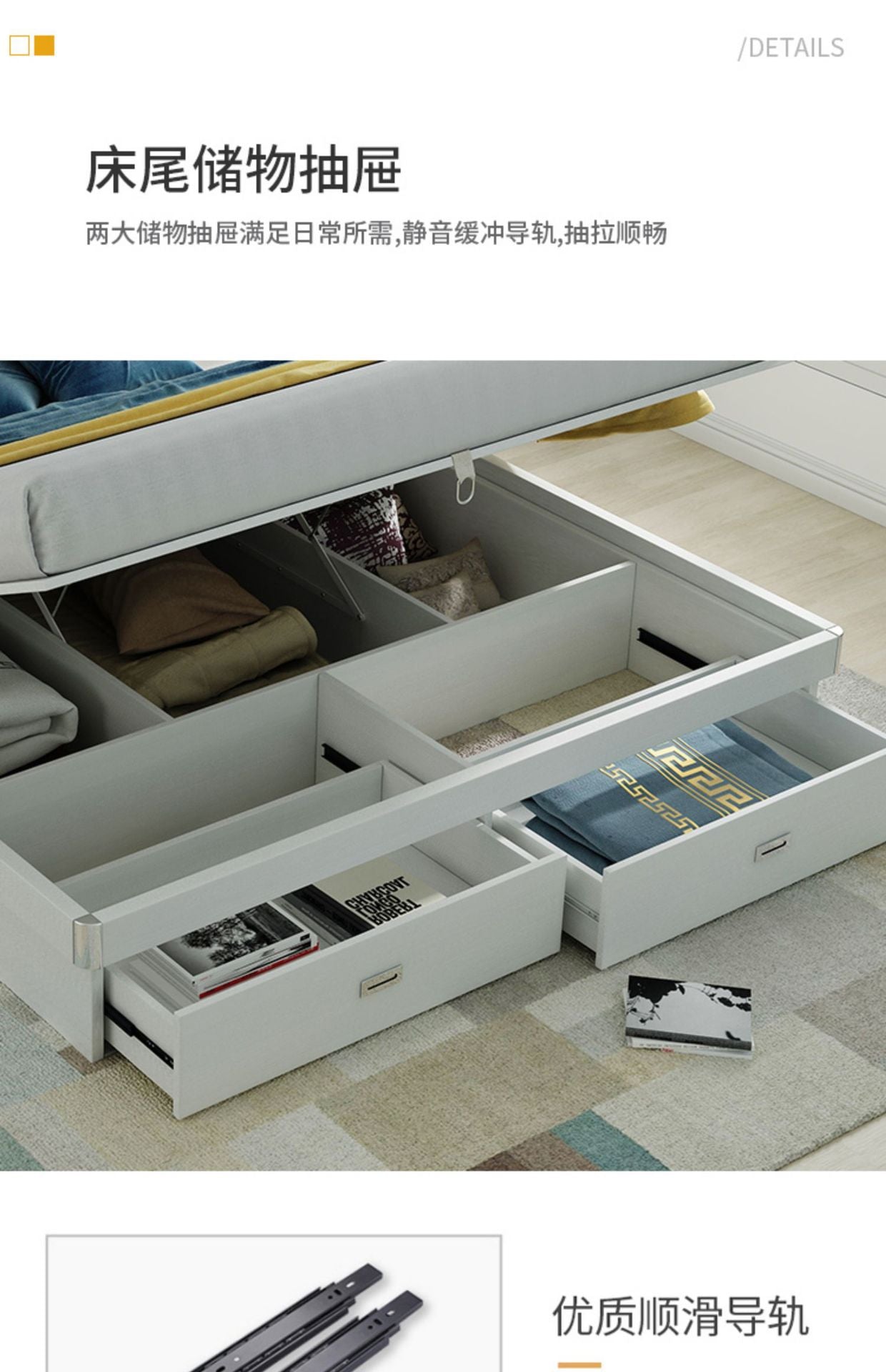 Pneumatic High Box Storage Bed1.8Rice Double Bed1.5Small Apartment Panel Bed Modern Simple Master Bedroom Storage Bed