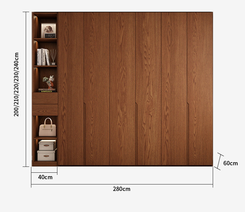 Solid Wood Wardrobe One Door to the Top Walnut Color Solid Wood Cabinet Double Door Segmented Storage Wardrobe Oak Wardrobe