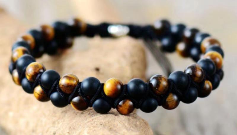 Tiger Eye Elastic Bracelet Adjustable Colorful Beaded Handmade Wrapped Bracelet Volcanic Double Row Woven Bracelet