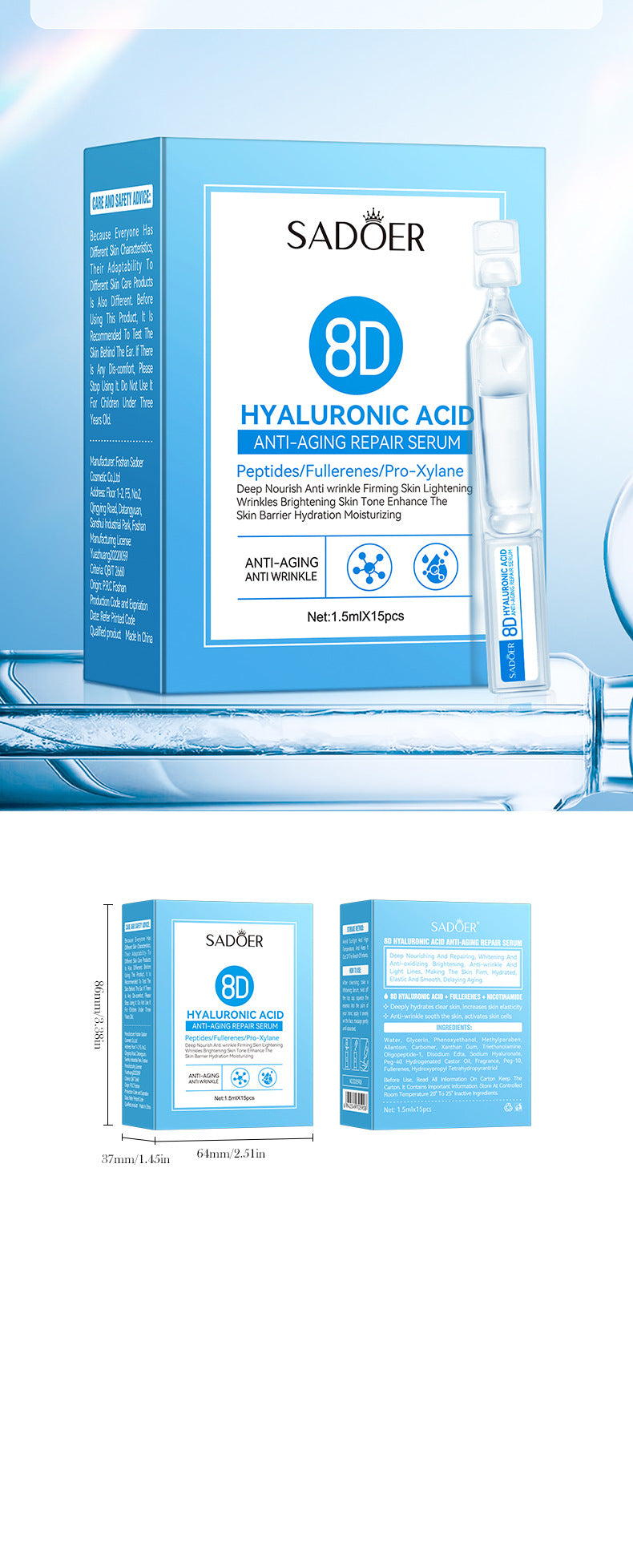 Full English Hyaluronic Acid Face Cream SADOER8D Anti-wrinkle Hydrating Nourishing Face Cream Moisturizing and Rejuvenating  Foreign Trade Wholesale