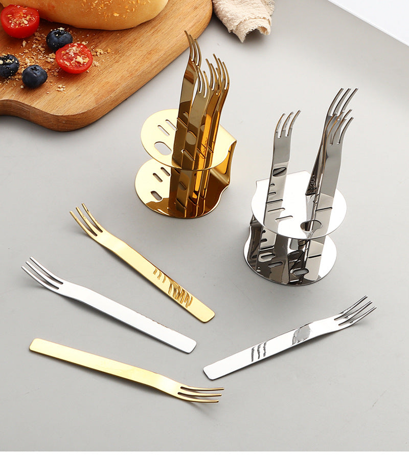 304Stainless Steel Fork Hotel Restaurant Fruit Fork with Base6Home Cake Dessert Fork Set