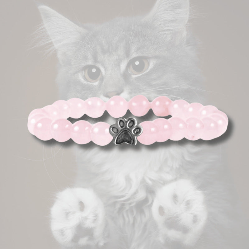 Animal Paw Print Bracelet Women's Natural Stone8mm Beaded Black Weathered Volcanic Stone White Pine Cat Claw Bracelet