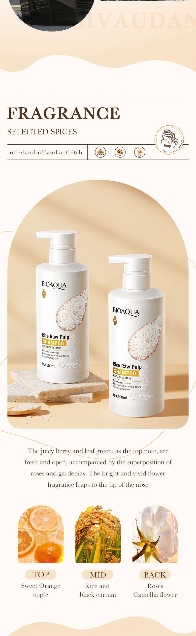 BIOAOUA Rice Puree Shampoo Anti-Dandruff Oil Control Volumizing Long-Lasting Fragrance Hair Wash Foreign Trade