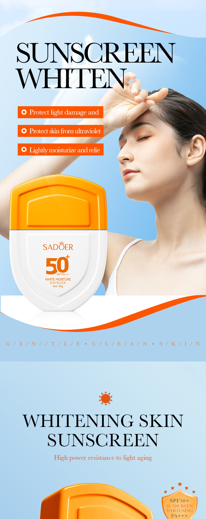 Sunscreen40g SADOER Lightweight Moisturizing Primer SPF50+Hydrating Clear Cross-Border Wholesale