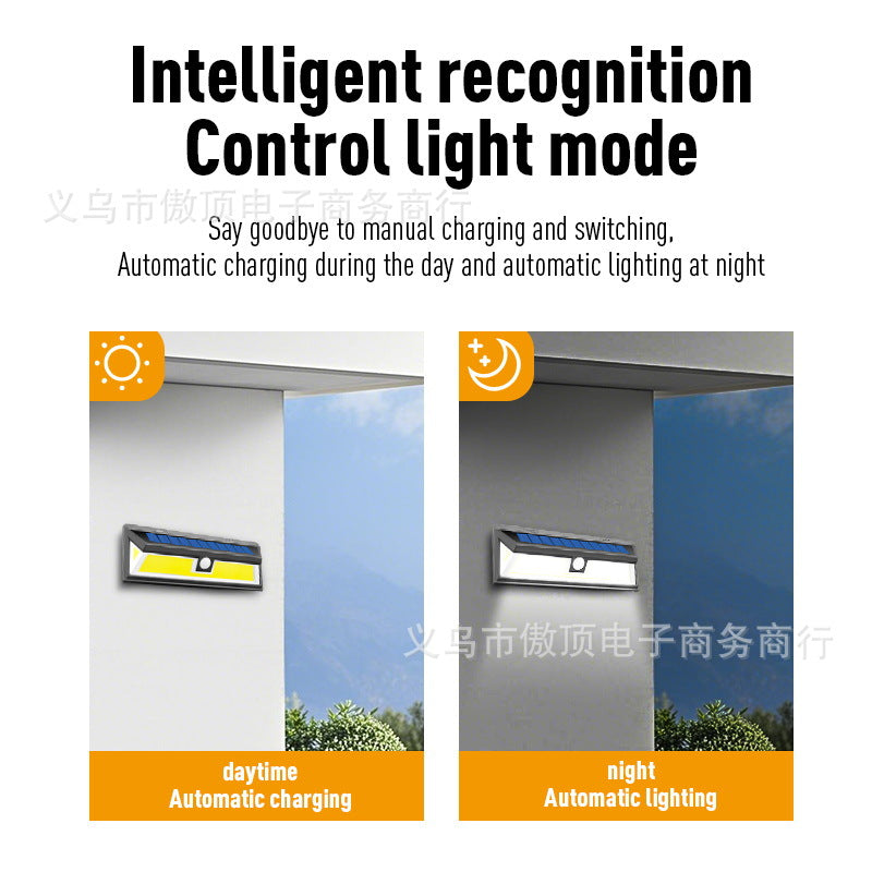 New Solar Wall Light Outdoor Human Body Sensor Light COB Courtyard Home Lighting Street Lamp Waterproof LED Garage Light