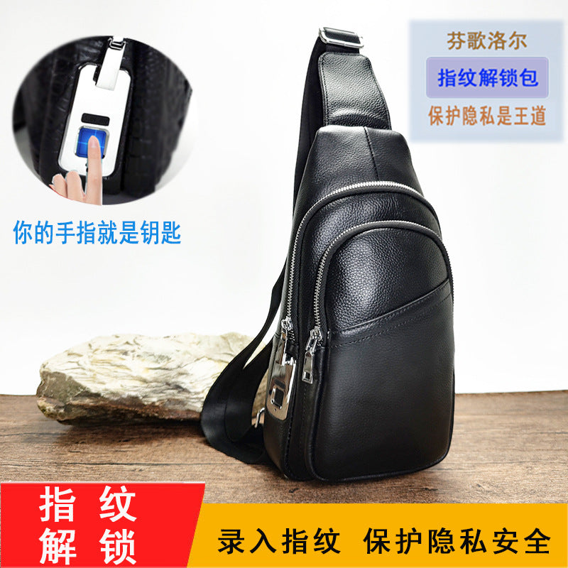 Anti-theft Fingerprint Lock Bag Top Layer Cowhide Men's Single Shoulder Crossbody Bag Multifunctional Crossbody High-end Genuine Leather Chest Bag