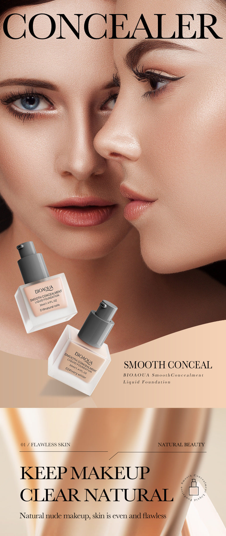 Makeup BIOAOUA Concealer Foundation Liquid Contour Lightweight Breathable Non-Cakey Cross-Border Wholesale