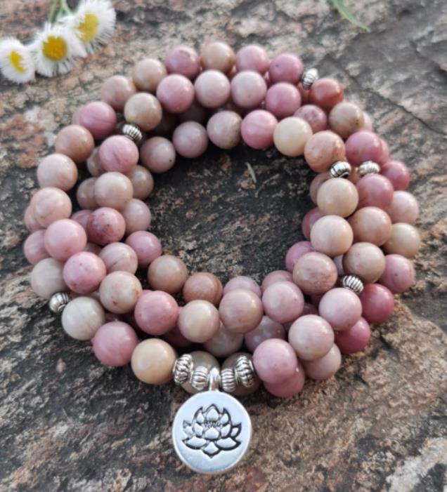 108Pink Quartz Bracelet Lotus Pendant Necklace Bracelet Buddhist Bead Necklace Factory Direct Sale