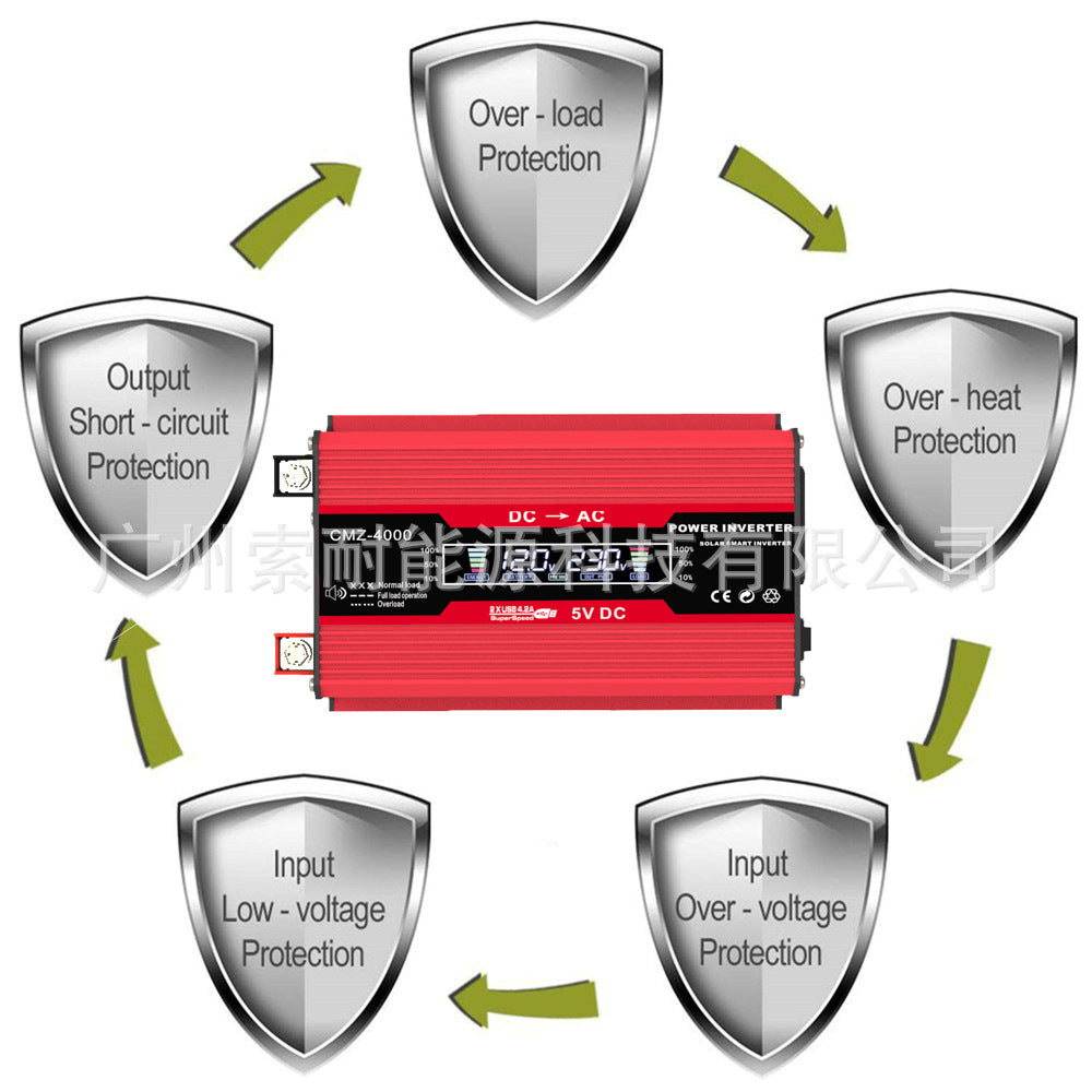 300W Vehicle Inverter12V Turn110V220V Double USB Smart screen car power inverter
