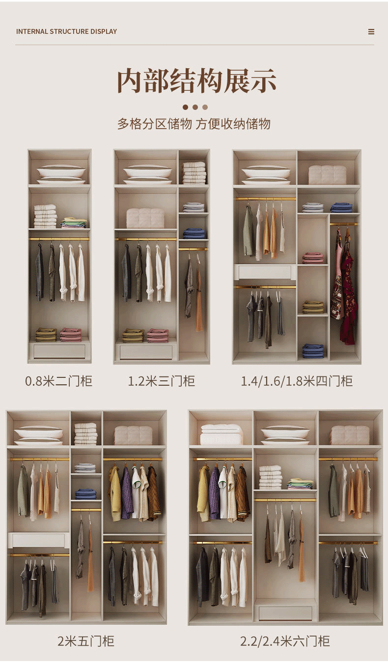 Glass Door Wardrobe with Lights, Solid Wood, Home Bedroom, Modern Simple European Pine Board, Cream Color, Skin Feel Storage, Large Wardrobe