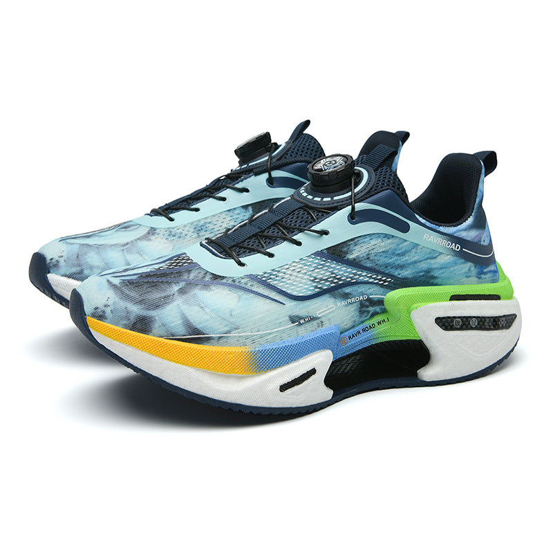 DAJUEYING Real Explosion Protection Carbon Plate High Elastic Cushioning Running Shoes Men and Women Knob Buckle Racing Mesh Breathable Sports Shoes