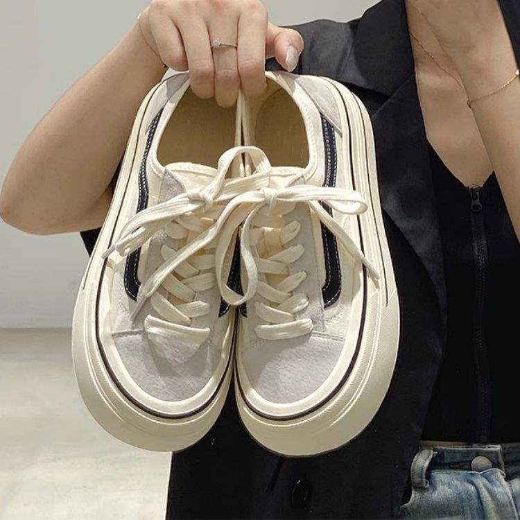 Unique Casual Canvas Shoes2025New Summer Student Versatile White Shoes Height-Increasing Sneakers Thick-Soled Shoes