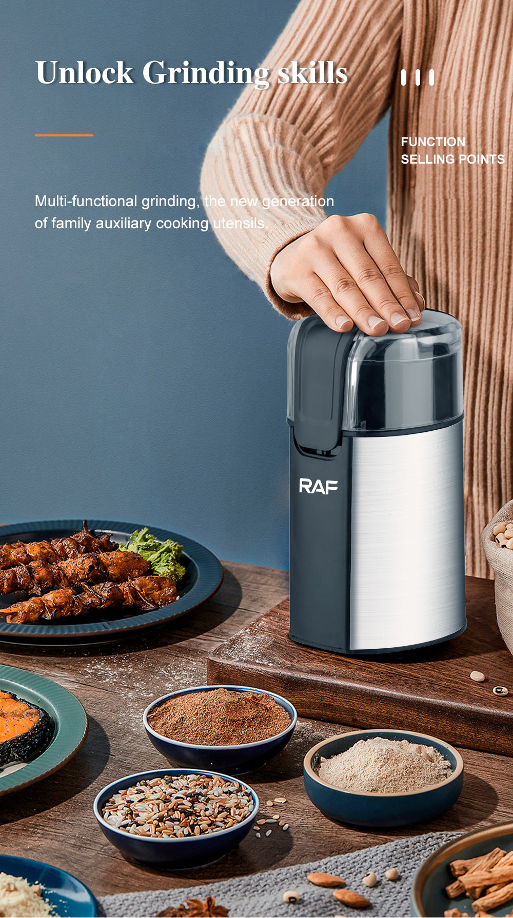 RAF European Standard Export Lightweight Coffee Grinder Household Fully Automatic Coffee Bean Grinder Dry Grinder