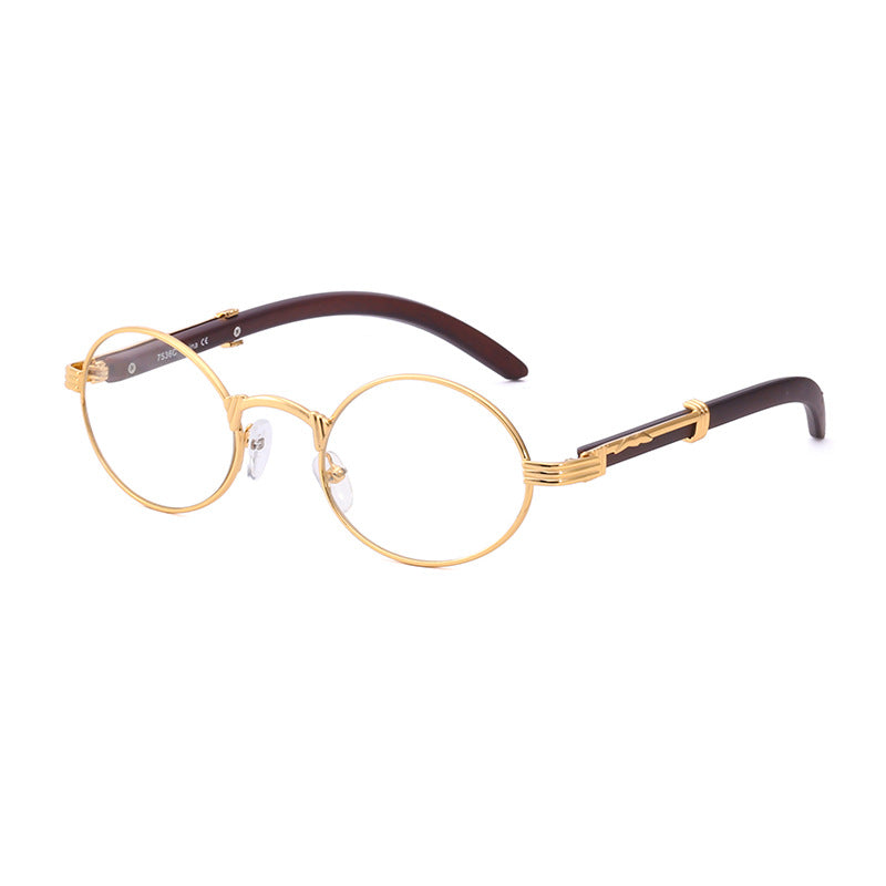 Vintage Small Frame Glasses for Women Imitation Wood Grain Oval Frame Sunglasses for Men Trendy Anti-Glare Sunglasses sunglasses