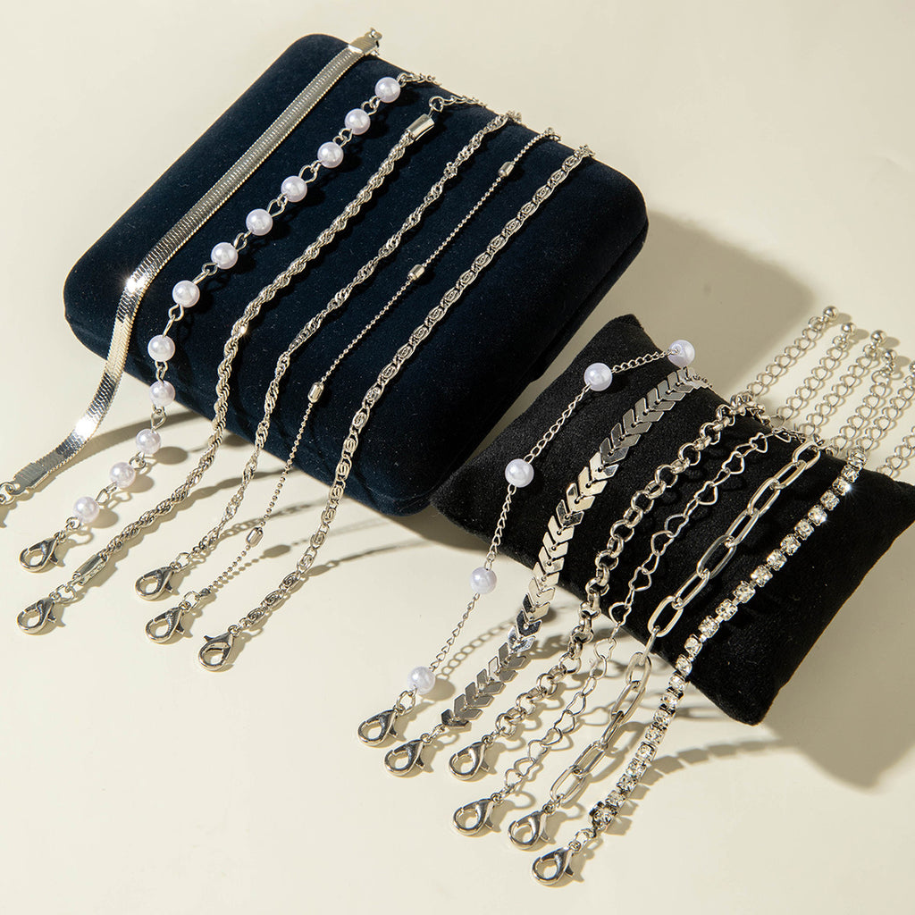 Fashionable Versatile Bracelet with Rhinestones and Imitation Pearl Set Ornament Wholesale Bracelets