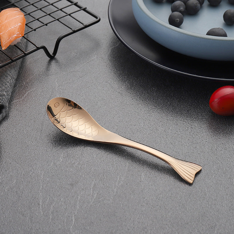 304Stainless Steel Spoon Cooking Restaurant Spoon Pickled Fish Spoon Cartoon Spoon PVD Titanium-plated Colorful Fish Tail Cute Spoon