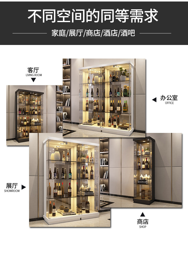 All-Glass Wine Cabinet Living Room Wall-Mounted Sideboard Modern Simple Light Luxury Small Red Wine Transparent Collection Figurine Display Cabinet