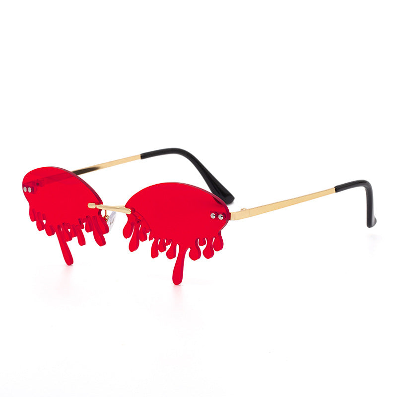Christmas Costume Personality Tear Sunglasses for Women Metal Frameless Sunglasses Trendy European and American Party Funny Glasses