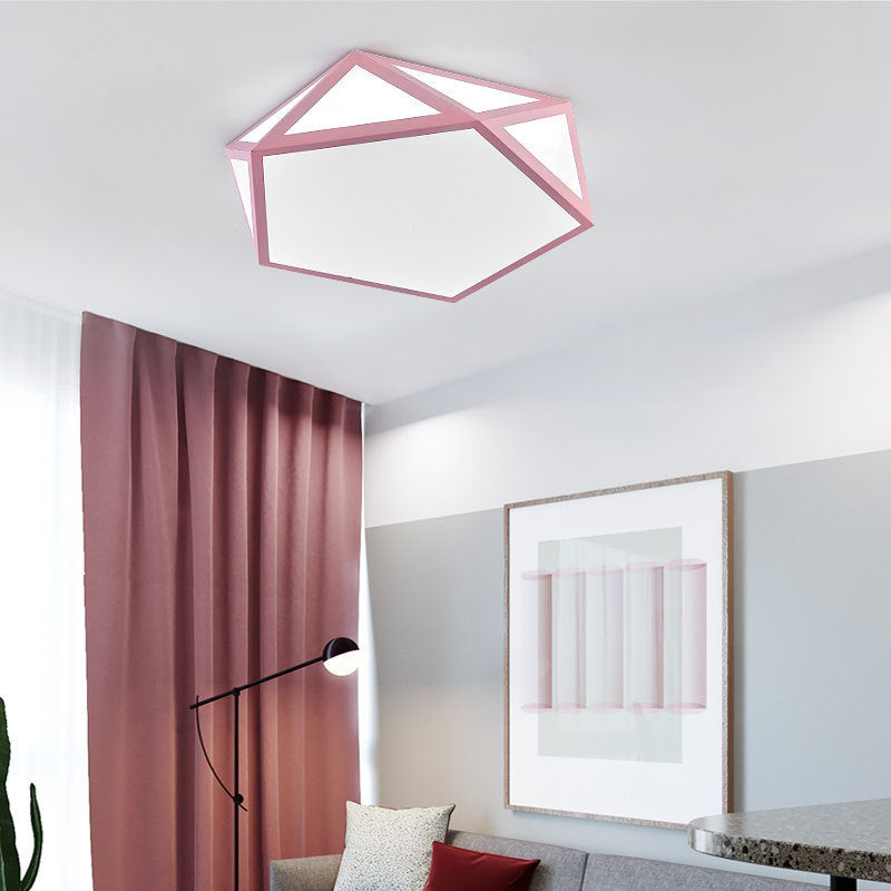Minimalist Iron Art Acrylic Ceiling Light Nordic Diamond Geometric Hollow Children's Bedroom Colorful Macaron led Lamp