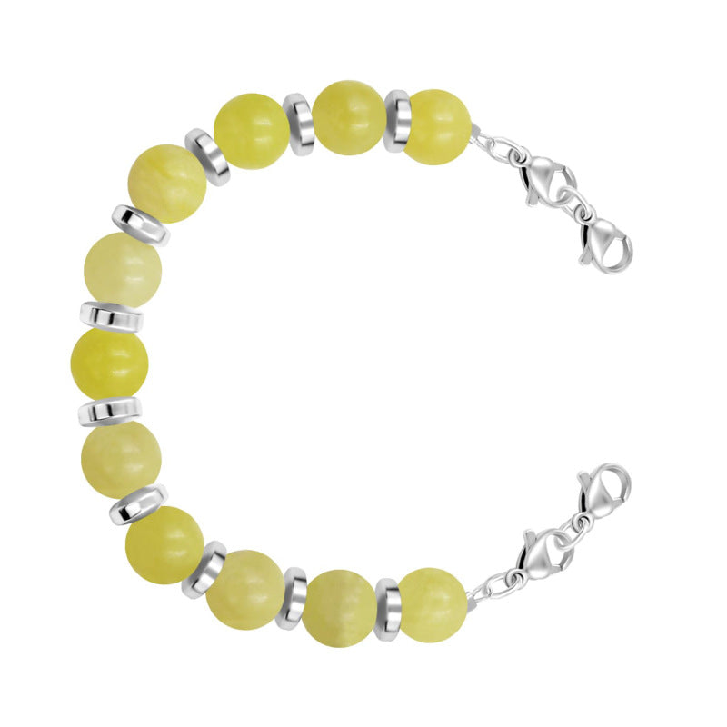 Women's Protein Yellow Jade Bracelet with Lobster Clasp, Can Hang Pendants DIY Bracelet8mm Beaded Agate Tiger Eye Spacer Bracelet