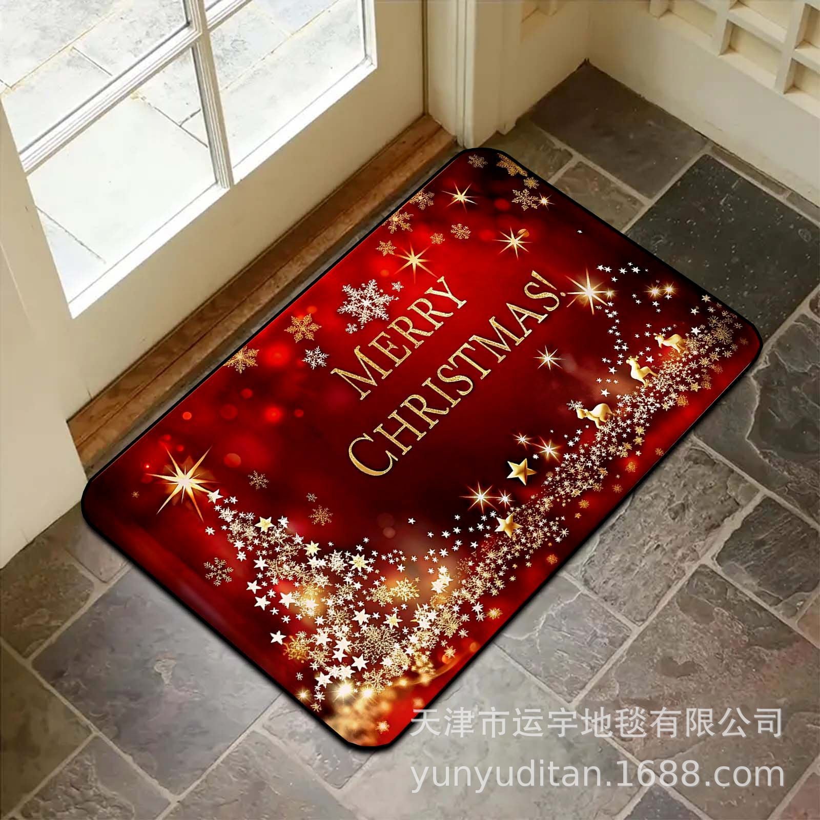 Christmas Flannel Doormat Holiday Decoration Entrance Mat Bathroom Water Absorbent Non-Slip Mat Customizable