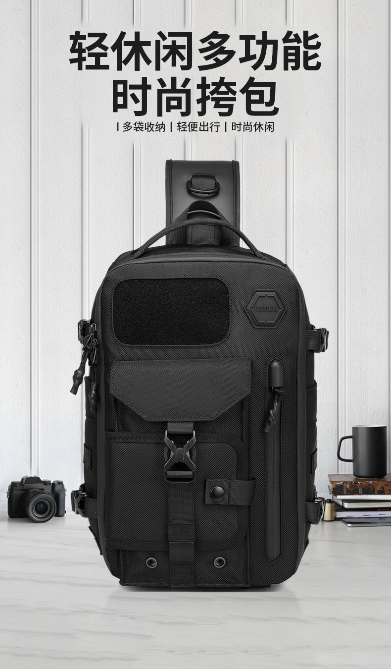 OZUKO Tactical Chest Bag Men's Waterproof Crossbody Bag Outdoor Sports Small Backpack Trendy Shoulder Portable Men's Bag
