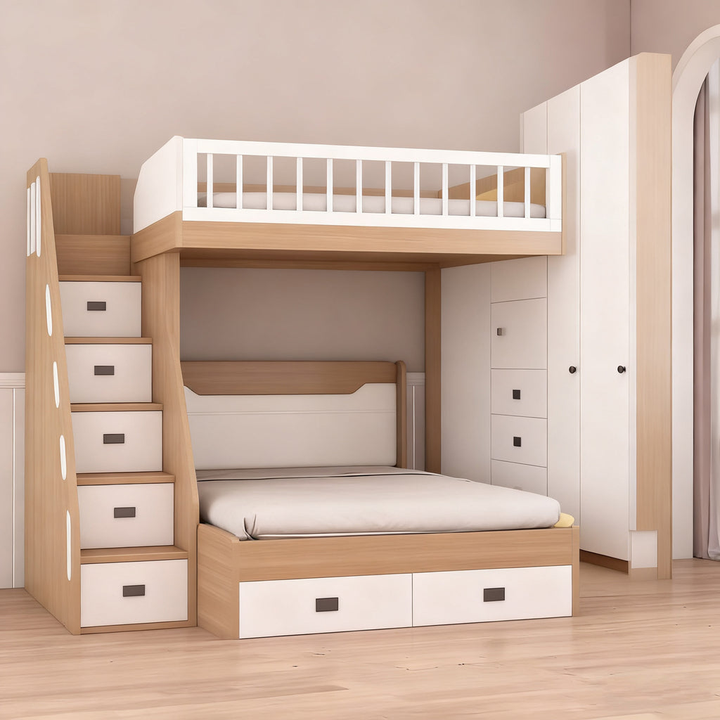 Customizable Whole House Bed with Offset Design, Double Layer Bed with Wardrobe, Small Apartment High and Low Bed, Children's Bed, Parent-Child Bed, Direct from Factory